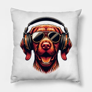 Wirehaired Vizsla Smiling DJ in Japanese Artwork Style Pillow