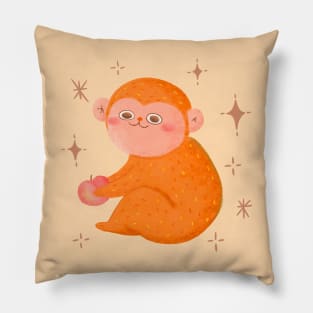 Cute Monkey with Honey Peach Pillow