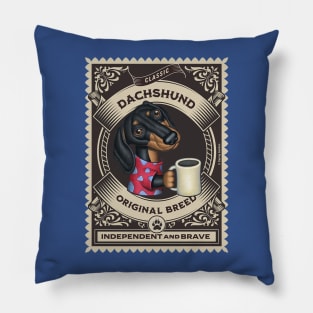 Cute Doxie Dachshund drinking coffee Pillow