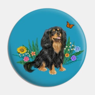 A Butterfly with a Black and Tan Cavalier King Charles Spaniel Pin