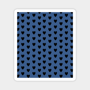 Black Hearts, Polka Dots, Pattern on Blue Magnet