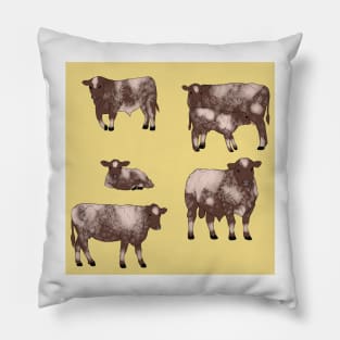 Shorthorn Cattle Pattern Yellow Pillow