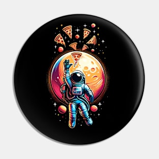 Astronaut in Space with Pizza, Love Eating Pizza Pin