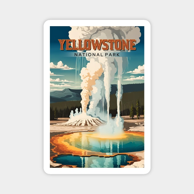 Yellowstone Famous Geyser Modern Tourism Ad Magnet by LittleBean