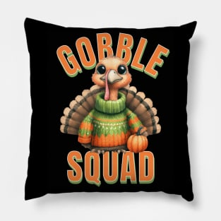 Gobble Squad Turkey Family Thanksgiving Fun Design Pillow