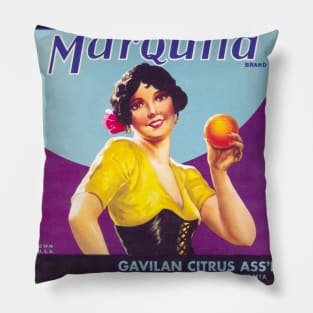 Marquita Brand crate label, circa 1930s Pillow