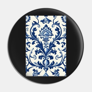 Floral Garden Botanical Print with Delft Blue and White Pin