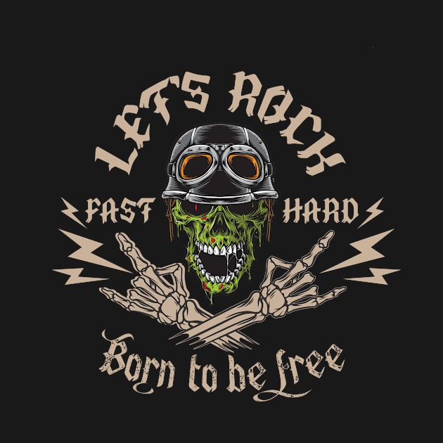 Biker TShirt Men Let's Rock Fast Hard Skull by Designcompany