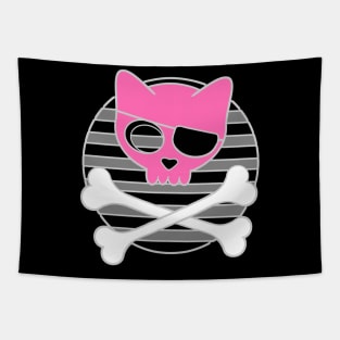 Goth Pirate Kitty Cat Skull and Crossbones Tapestry