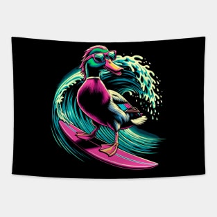 Funny Duck Surfing Novelty Funny Duck Surfer Tapestry