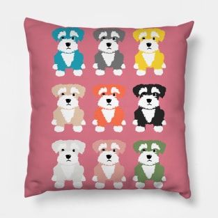 Rainbow of Miniature Schnauzer Dogs on Rose Pink Background Pillow