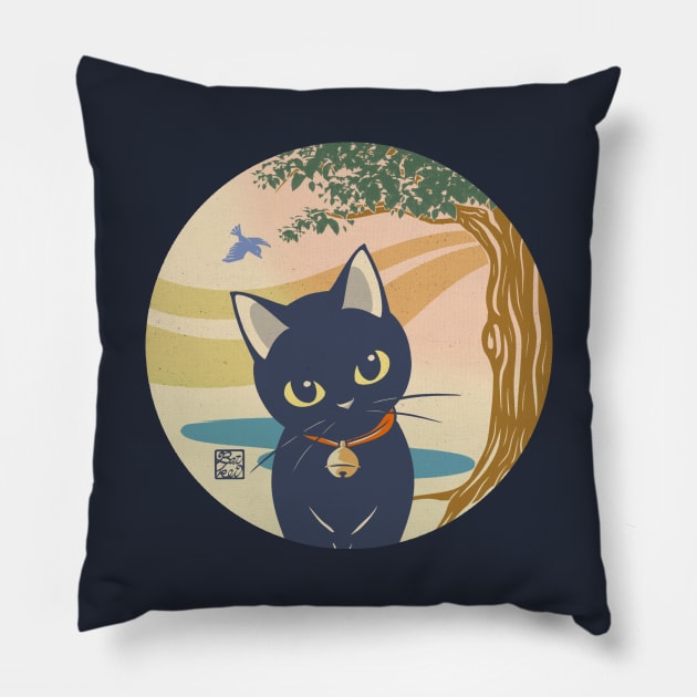 The Wind And Black Cat Pillow by BATKEI