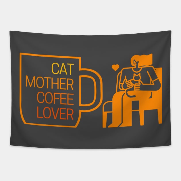 Cat Mother Coffee Lover Comfy Girl Tapestry by Clue Sky