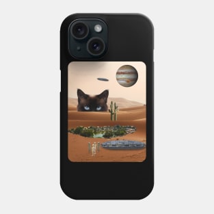 Cat on the Attack of Aliens Stopping at Waterhole Phone Case