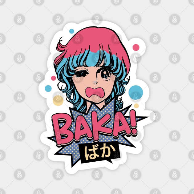 Baka! Japanese Aesthetic Otaku Girl Vintage Magnet by Issho Ni
