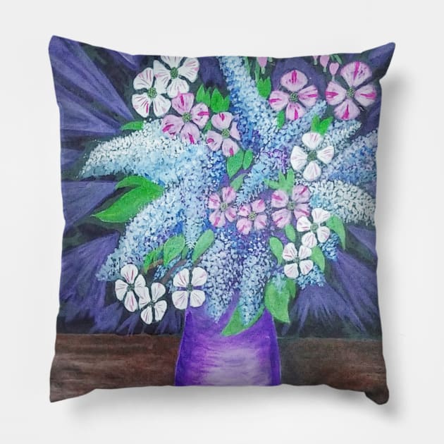 Lilacs, Dogwood and Bleeding Hearts Flowers Pillow by Matt Starr Fine Art