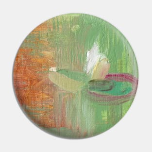 Abstract Oil Painting Waterlily Green White Terracotta Pin