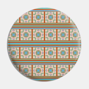 Squares and stripes pattern coral and turquoise Pin