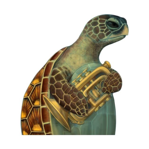 Sea Turtle Playing Trumpet Art by JHeavenor