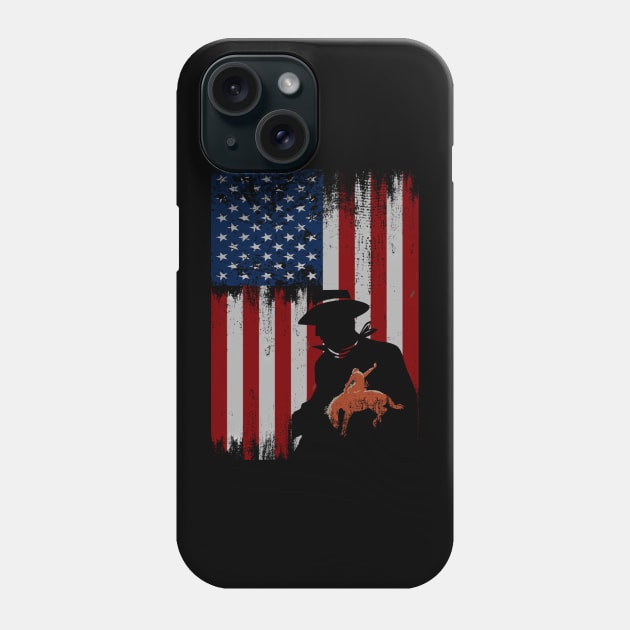 cowboy american flag vintage usa  cowboy Rodeo Roping Horse Riding Phone Case by JayD World