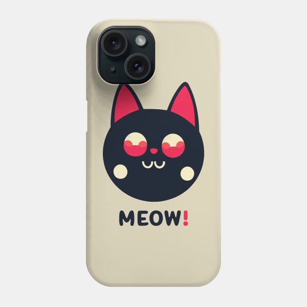 Meow! || Black Cat With Red Eyes Vector Art Phone Case by Mad Swell Designs