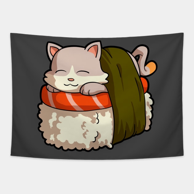 Kawaii Sushi Cat Cute Anime Neko Cat Lover & Otaku Japanese Tapestry by Blink_Imprints10