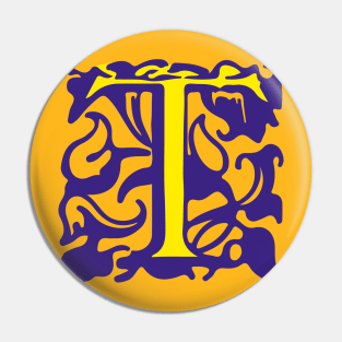 Letter T in yellow with violet ornaments Pin