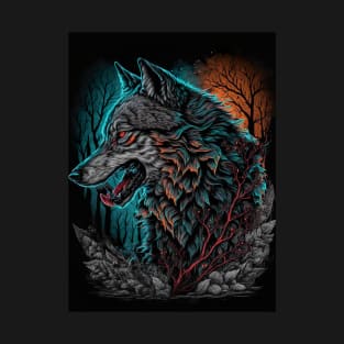 Wolf with blue and orange sky T-Shirt