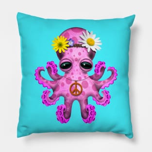 Cute Pink Baby Octopus Hippie Pillow