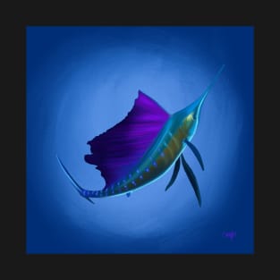 Sailfish painting, with hues of blues, purples and greens. Great gift for a fishing lover. T-Shirt