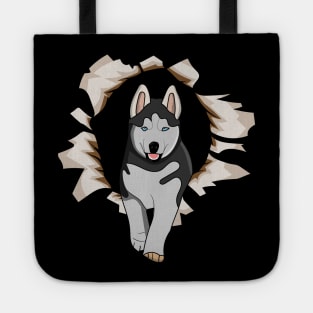 siberian husky out of a hole Tote