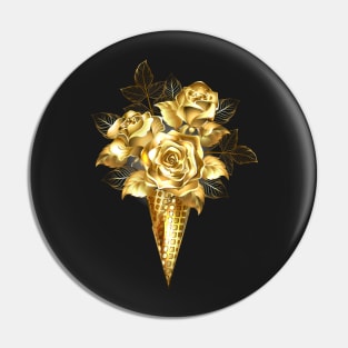 Waffle Horn with Gold Roses Pin