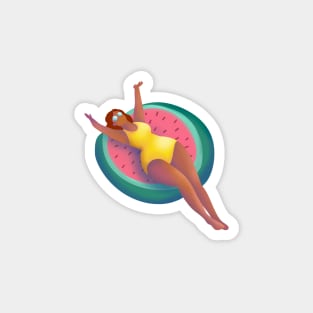 Girl In Swimming Pool Illustration, Watermelon Floaty Magnet