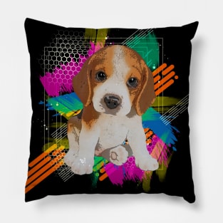 Beagle Dog Vector Mixed Painting Pillow