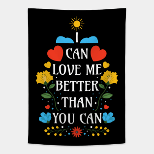 I Can Love Me Better Than You Can - Black Bacground - Floral Quotes Tapestry