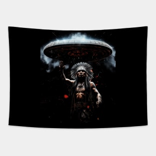 Trippy Native American UFO Alien Mushroom Meditation 4 Tapestry