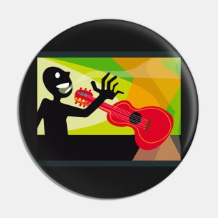 Cartoon musician man with guitar Pin