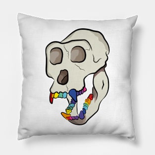 Monkey skull with rainbow teeth Pillow