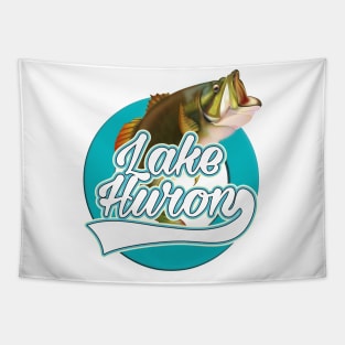 Lake Huron USA fishing logo Tapestry