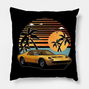 Lamborghini Miura 1966 car sunset Pillow