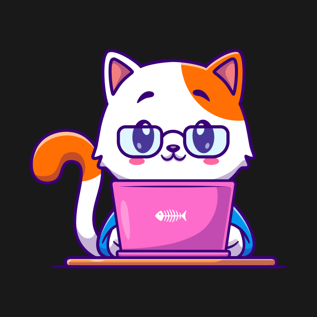 Cute Cat Working On Laptop Cartoon by Catalyst Labs