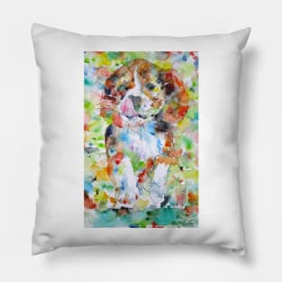 RUNNING BEAGLE PUPPY - watercolor portrait Pillow