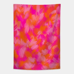 Bright Pink and Orange Brushstrokes Tapestry