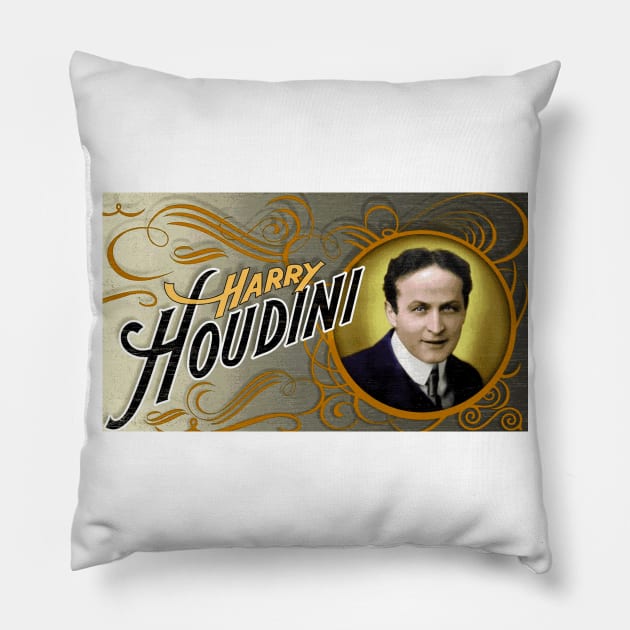 Harry Houdini - Vintage Advertisement Portrait Pillow by Naves