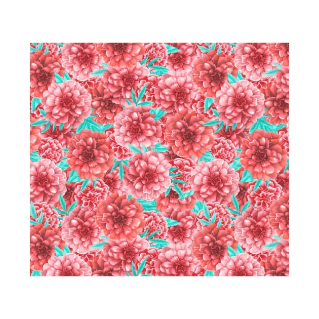 Pink & Coral Peony Floral Pattern by tanyadraws