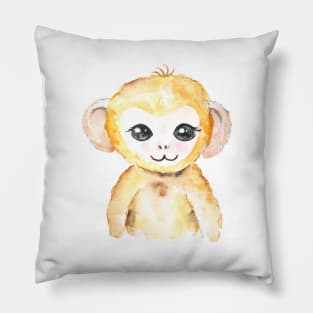 cute baby monkey watercolor Pillow