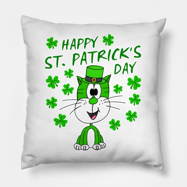 Happy St. Patrick's Day 2022 Cat Leprechaun Funny Pillow by doodlerob