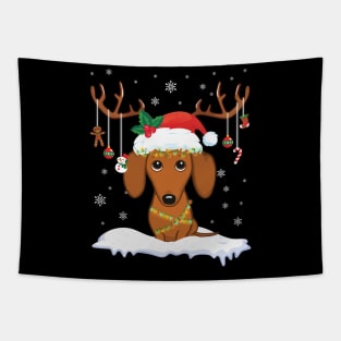 Dachshund Reindeer Santa Noel Costume Dancing On Snow Merry Tapestry