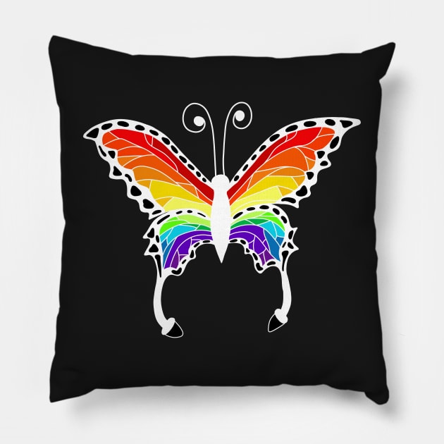 White Winged Rainbow Stained-Glass Style Butterfly Pillow by yellowkats