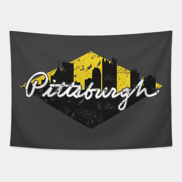 Pittsburgh Skyline Script Tapestry by polliadesign